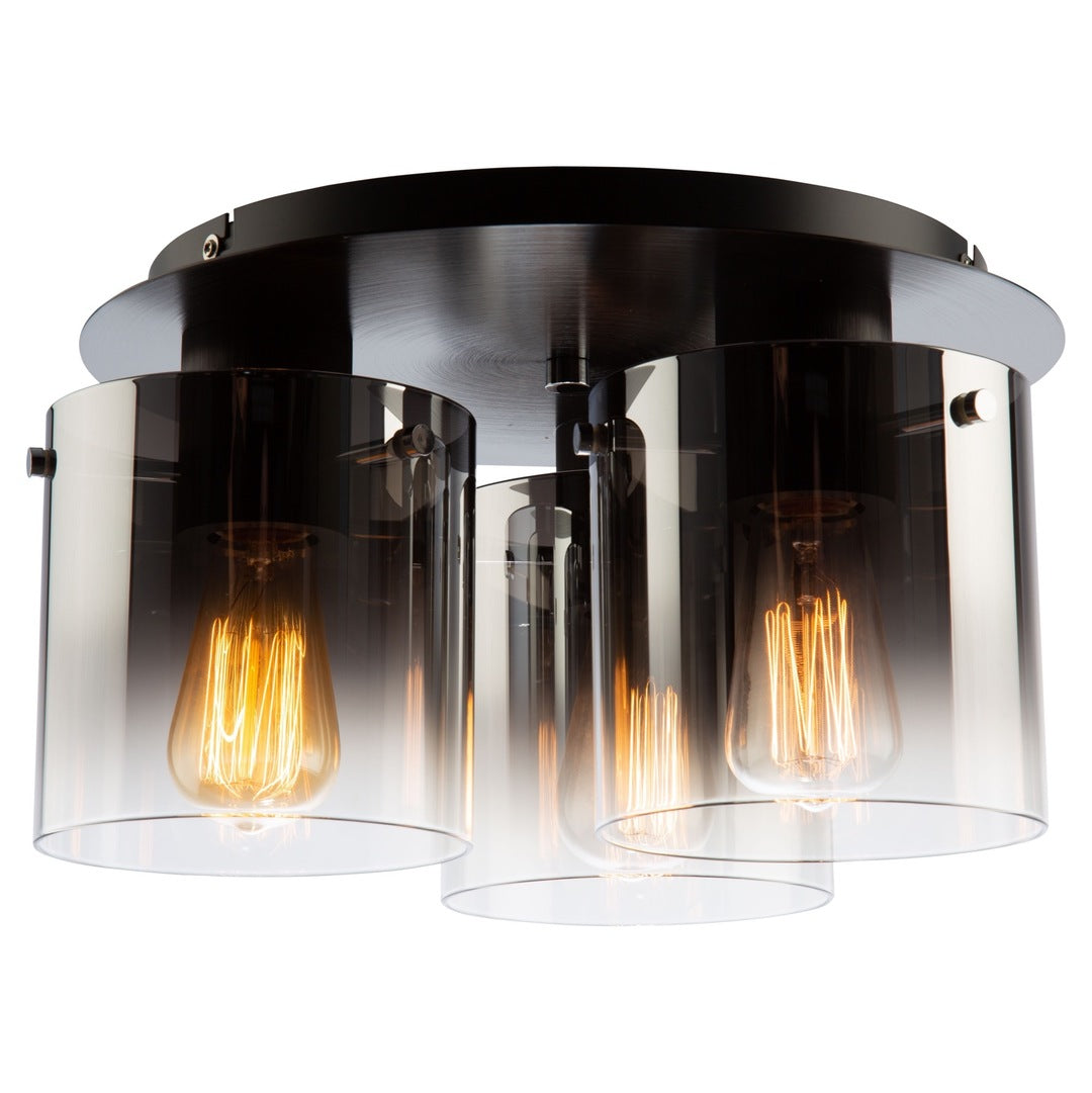 Steel Frame with Cylindrical Glass Shade 3 Light Flush Mount
