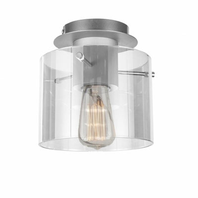 Steel with Cylindrical Glass Shade Flush Mount