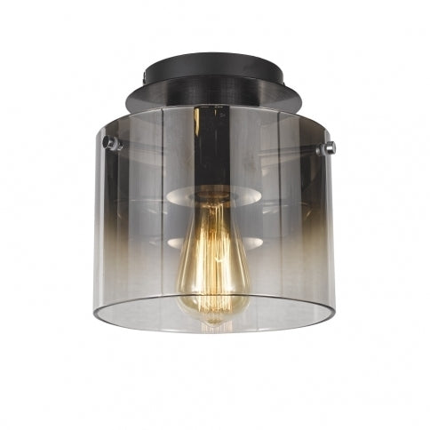 Steel with Cylindrical Glass Shade Flush Mount