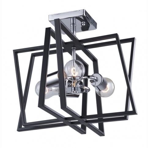 Polished Chrome with Black Symmetrical Open Air Frame Semi Flush Mount - LV LIGHTING