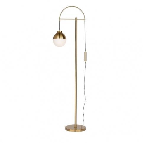 Steel Arch Frame with Hanging Opal White Glass Globe Floor Lamp - LV LIGHTING