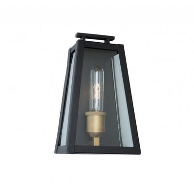 Black and Vintage Gold Triangular Frame with Clear Glass Shade Outdoor Wall Sconce - LV LIGHTING