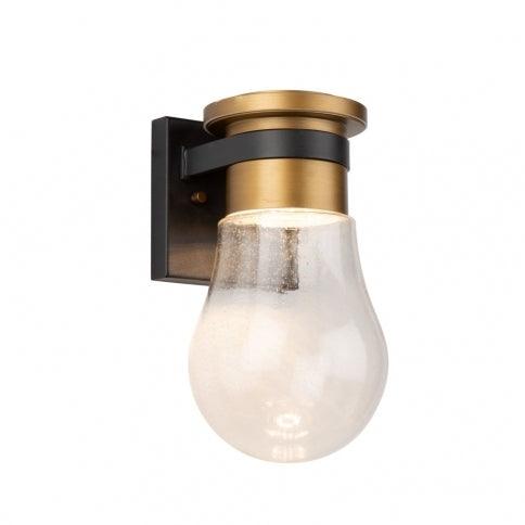 LED Black and Harvest Brass with Clear Seedy Bulb Glass Shade Outdoor Wall Sconce - LV LIGHTING