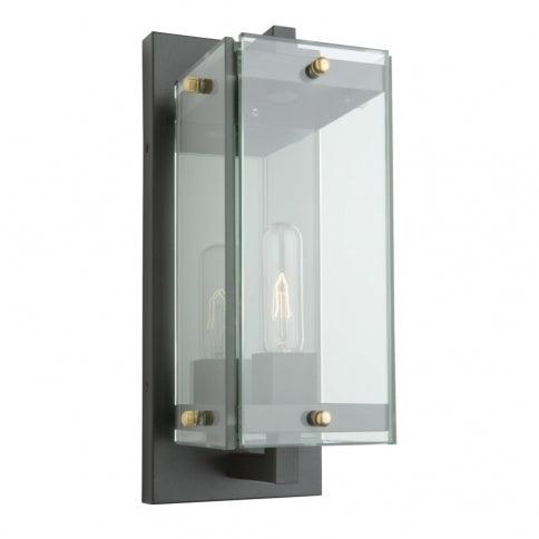 Matte Black and Harvest Brass Frame with Clear Glass Shade Outdoor Wall Sconce - LV LIGHTING