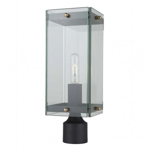 Matte Black and Harvest Brass Frame with Clear Glass Shade Outdoor Post Light - LV LIGHTING