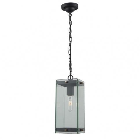 Matte Black and Harvest Brass Frame with Clear Glass Shade Outdoor Pendant - LV LIGHTING