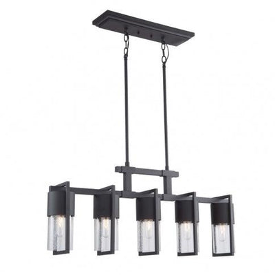 Black Frame with Clear Cylindrical Seedy Glass Shade Outdoor Linear Pendant - LV LIGHTING