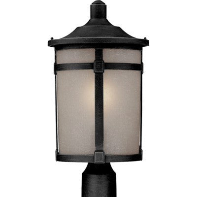 Steel Frame with White Linen Glass Shade Outdoor Post Light