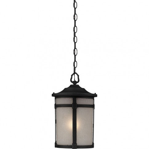 Steel Frame with White Linen Glass Shade Outdoor Pendant