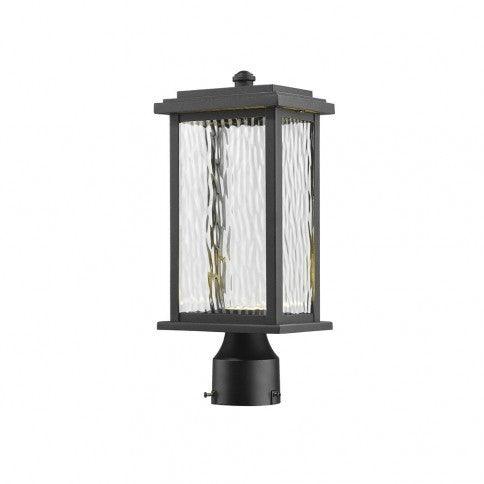 LED Steel Rectangular Frame with Clear Water Glass Shade Outdoor Post Light - LV LIGHTING