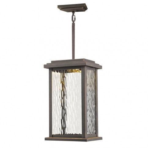 LED Steel Rectangular Frame with Clear Water Glass Shade Outdoor Pendant - LV LIGHTING
