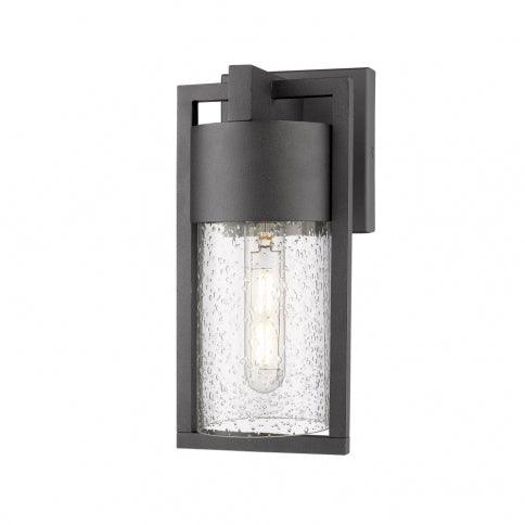 LED Black Rectangular Frame with Clear Cylindrical Seedy Glass Shade Outdoor Wall Sconce - LV LIGHTING