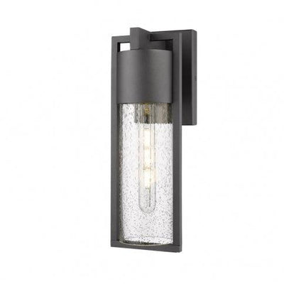 LED Black Rectangular Frame with Clear Cylindrical Seedy Glass Shade Outdoor Wall Sconce - LV LIGHTING
