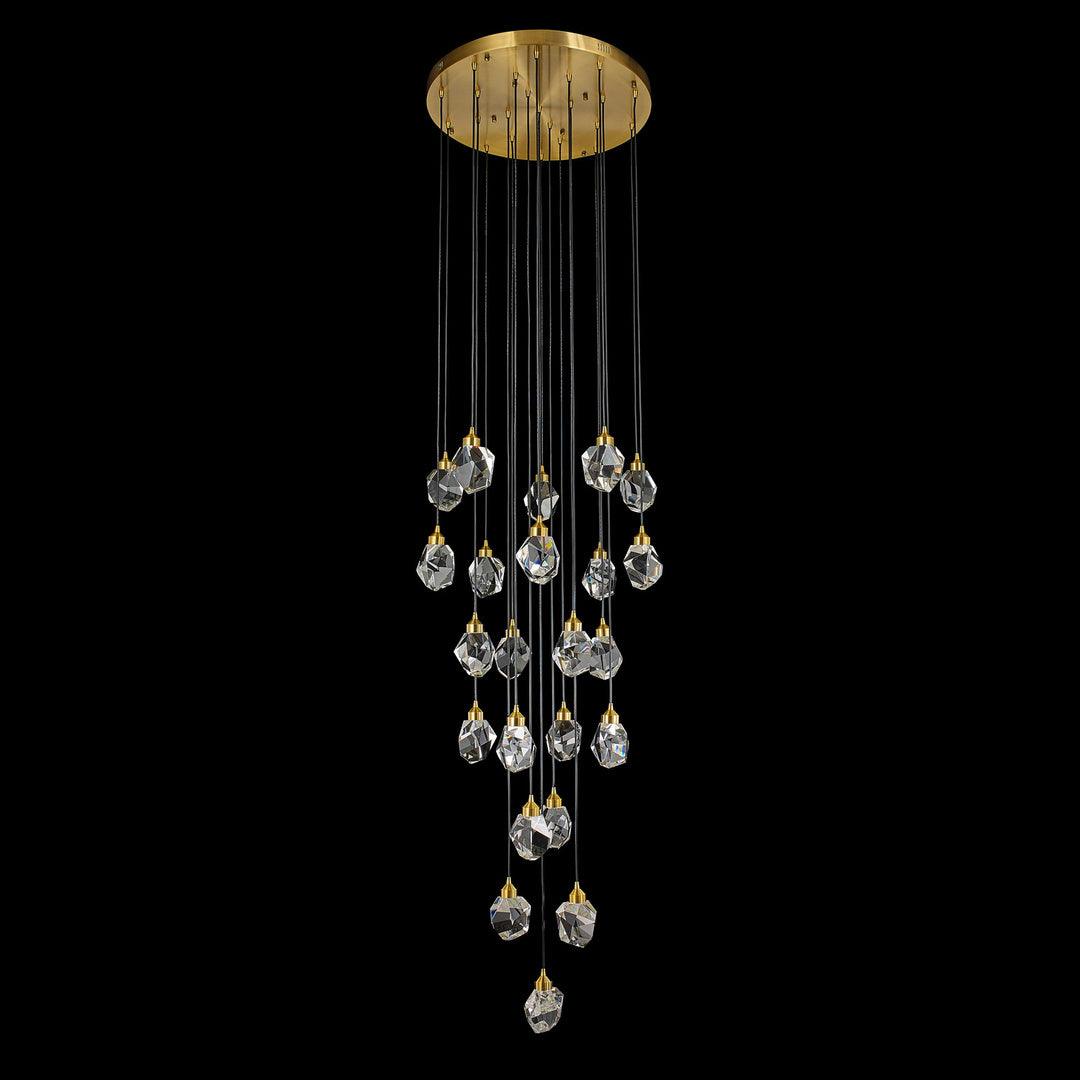 LED Antique Brass with Large Raw Crystal Diffuser Pendant - LV LIGHTING