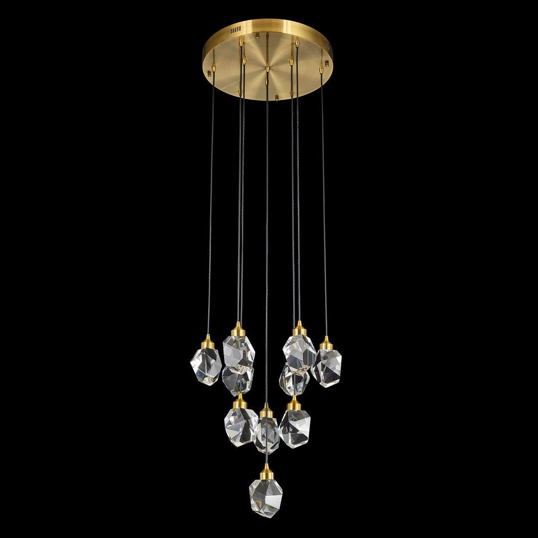 LED Antique Brass with Large Raw Crystal Diffuser Pendant - LV LIGHTING