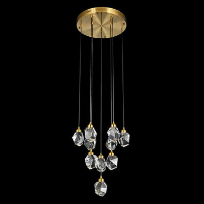 LED Antique Brass with Large Raw Crystal Diffuser Pendant - LV LIGHTING