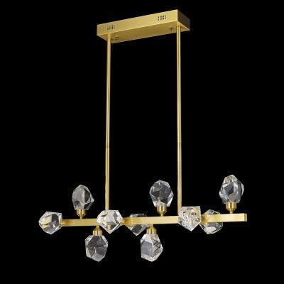 LED Antique Brass with Large Raw Crystal Diffuser Linear Pendant - LV LIGHTING
