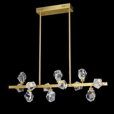 LED Antique Brass with Large Raw Crystal Diffuser Linear Pendant - LV LIGHTING
