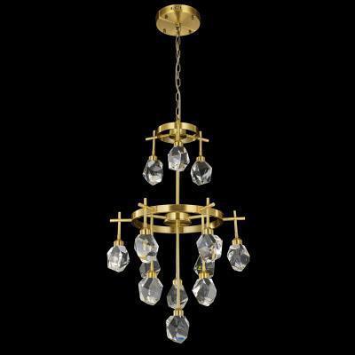 LED Antique Brass with Large Raw Crystal Diffuser 2 Tier Chandelier - LV LIGHTING