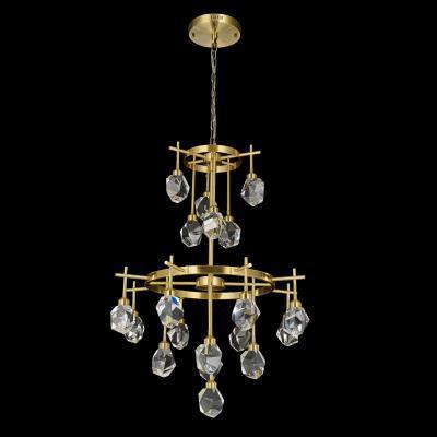 LED Antique Brass with Large Raw Crystal Diffuser 2 Tier Chandelier - LV LIGHTING