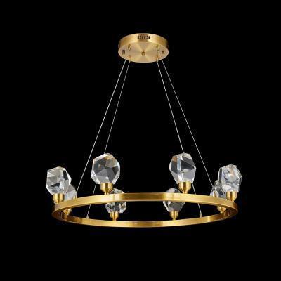 LED Antique Brass with Large Raw Crystal Diffuser Ring Chandelier - LV LIGHTING