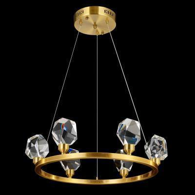 LED Antique Brass with Large Raw Crystal Diffuser Ring Chandelier - LV LIGHTING