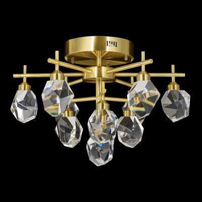 LED Antique Brass with Large Raw Crystal Diffuser Flush Mount - LV LIGHTING