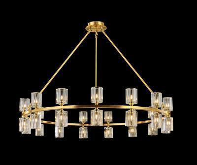 Antique Brass with Clear Crystal Shade Round Chandelier - LV LIGHTING