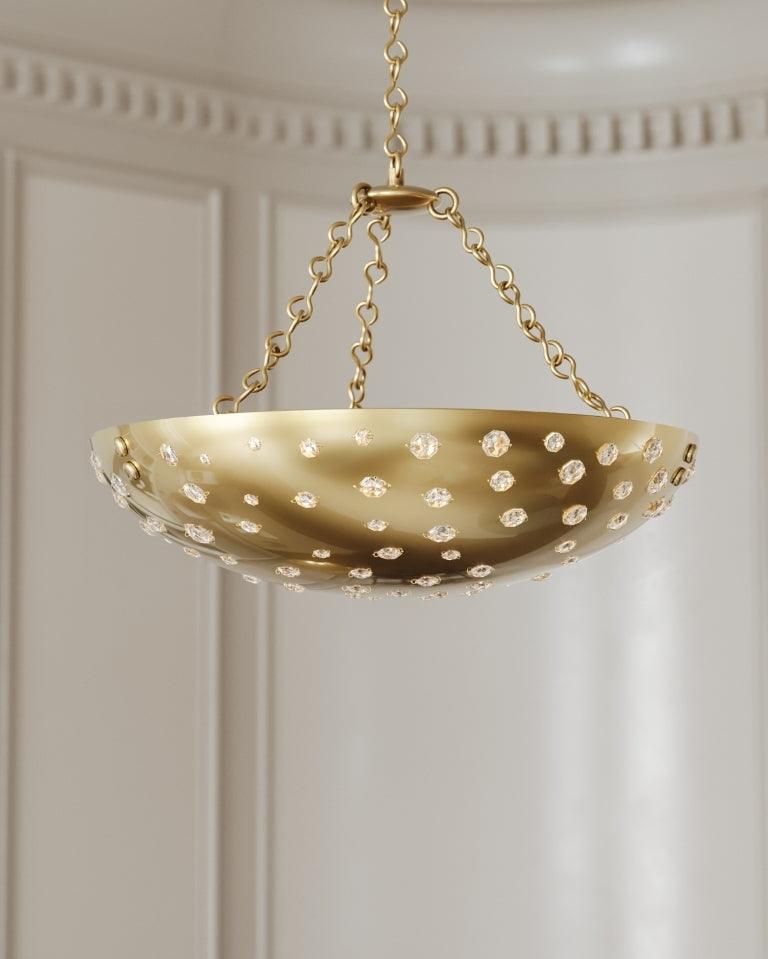 Aged Brass with Clear Crystal Shade Pendant - LV LIGHTING