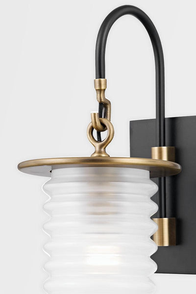 Patina Brass and Texture Black Frame with Etched Ribbed Glass Shade Wall Sconce - LV LIGHTING