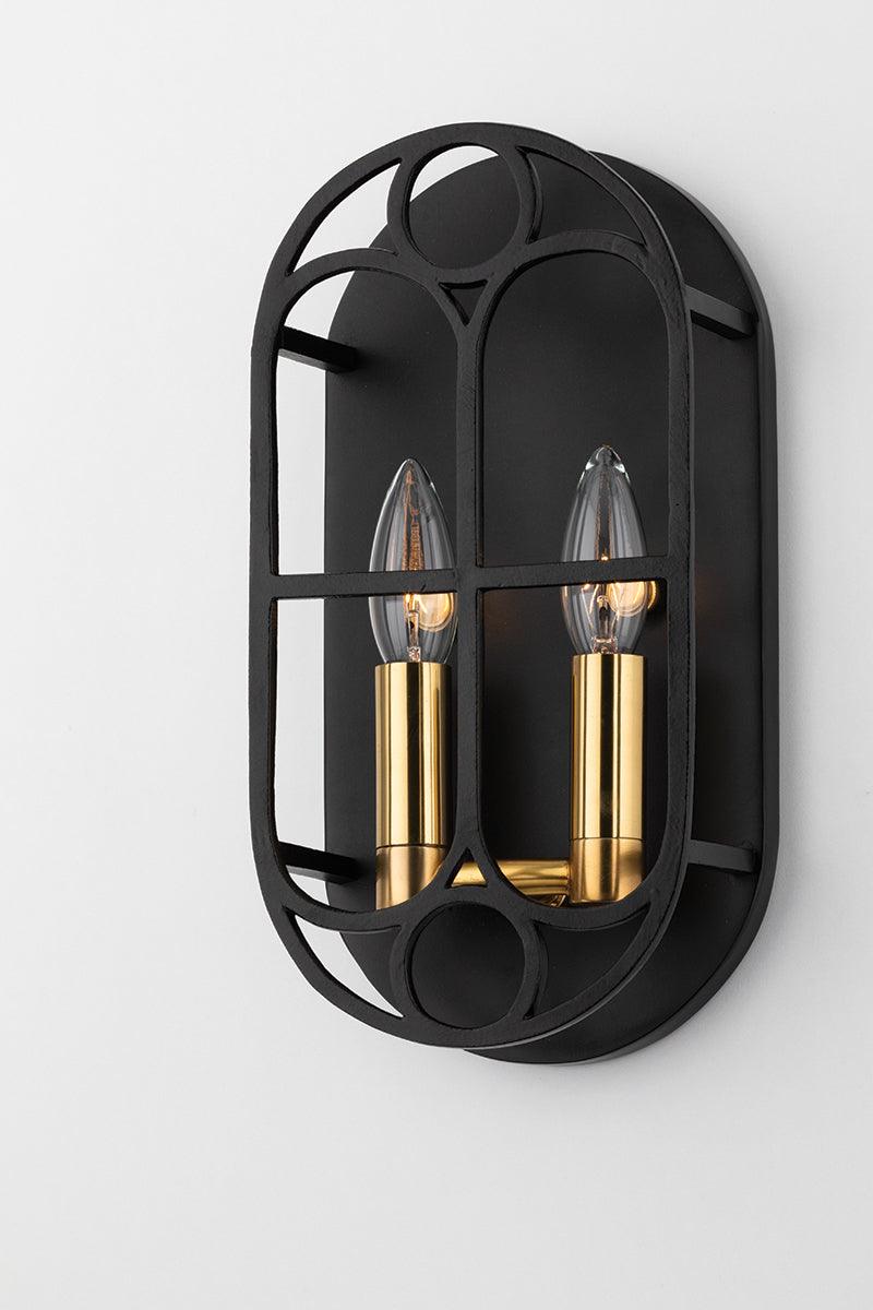 Black Iron Caged Frame with Brass Socket Wall Sconce - LV LIGHTING