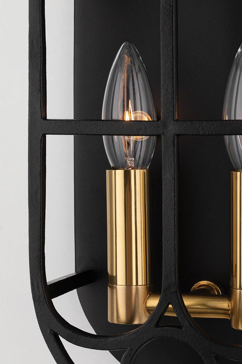 Black Iron Caged Frame with Brass Socket Wall Sconce - LV LIGHTING