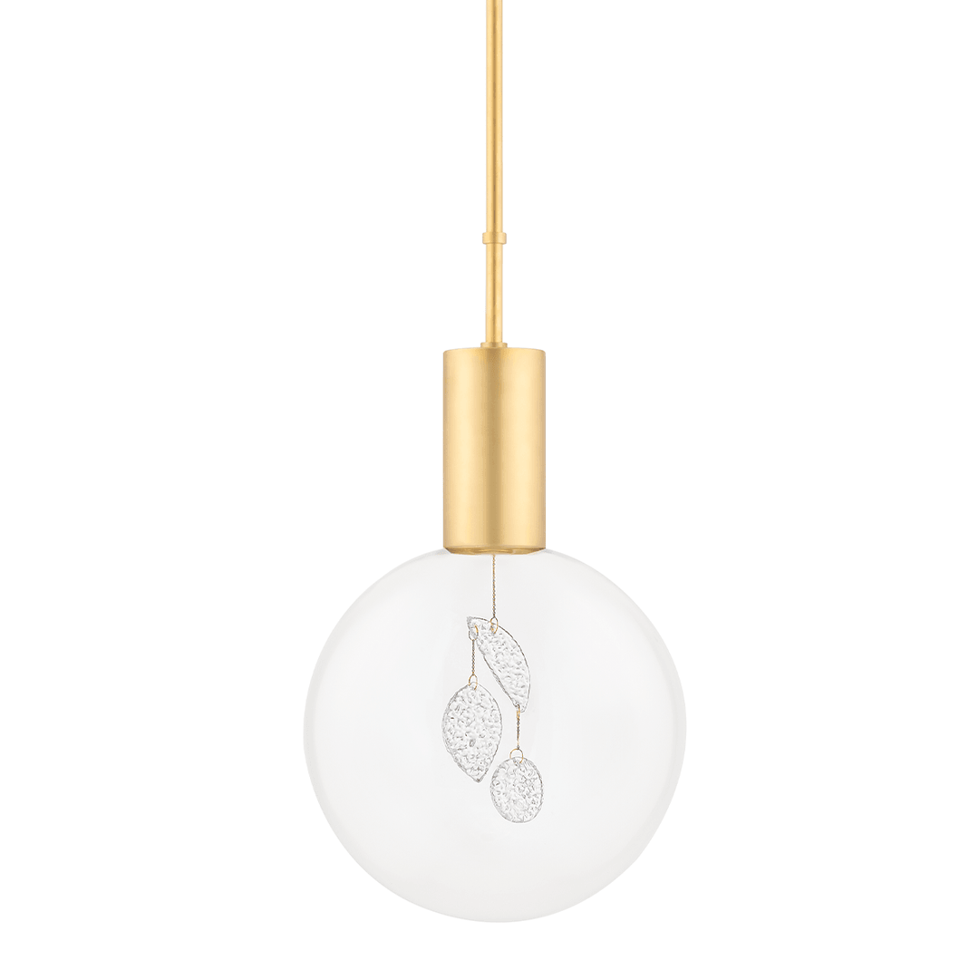 Aged Brass with Piastra Glass Inside Clear Glass Globe Pendant - LV LIGHTING