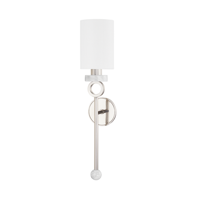 Steel Rod and Marble Stone with Cylindrical White Linen Shade Wall Sconce