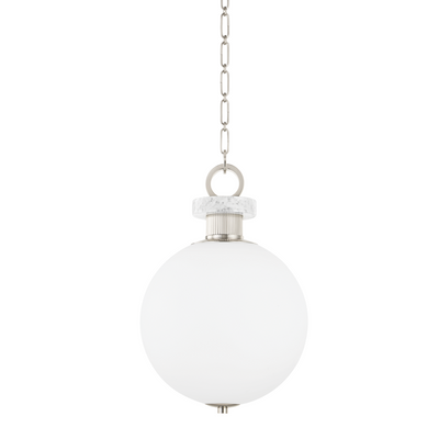 Steel Frame and Marble Stone with Opal Matte Glass Globe Pendant