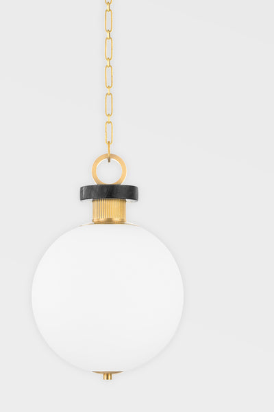 Steel Frame and Marble Stone with Opal Matte Glass Globe Pendant