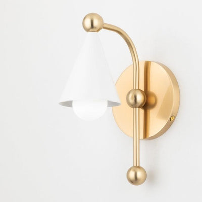Aged Brass Frame with Soft White Conical Shade Wall Sconce - LV LIGHTING