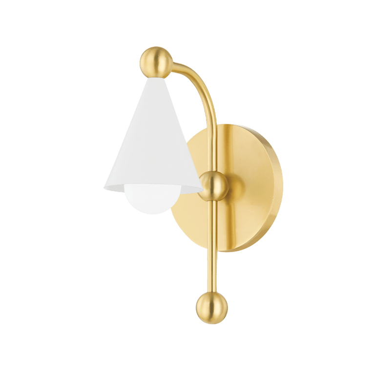 Aged Brass Frame with Soft White Conical Shade Wall Sconce - LV LIGHTING