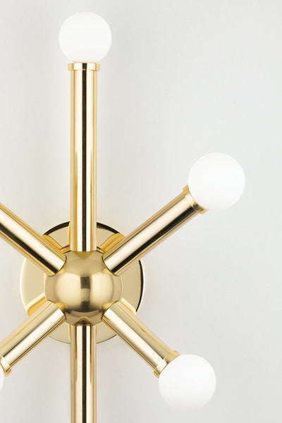 Vintage Polished Brass Star Shape Rod Wall Sconce