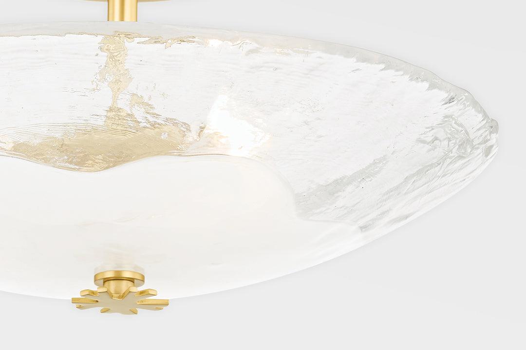 Aged Brass with Blanchino White Glass Shade Semi Flush Mount - LV LIGHTING