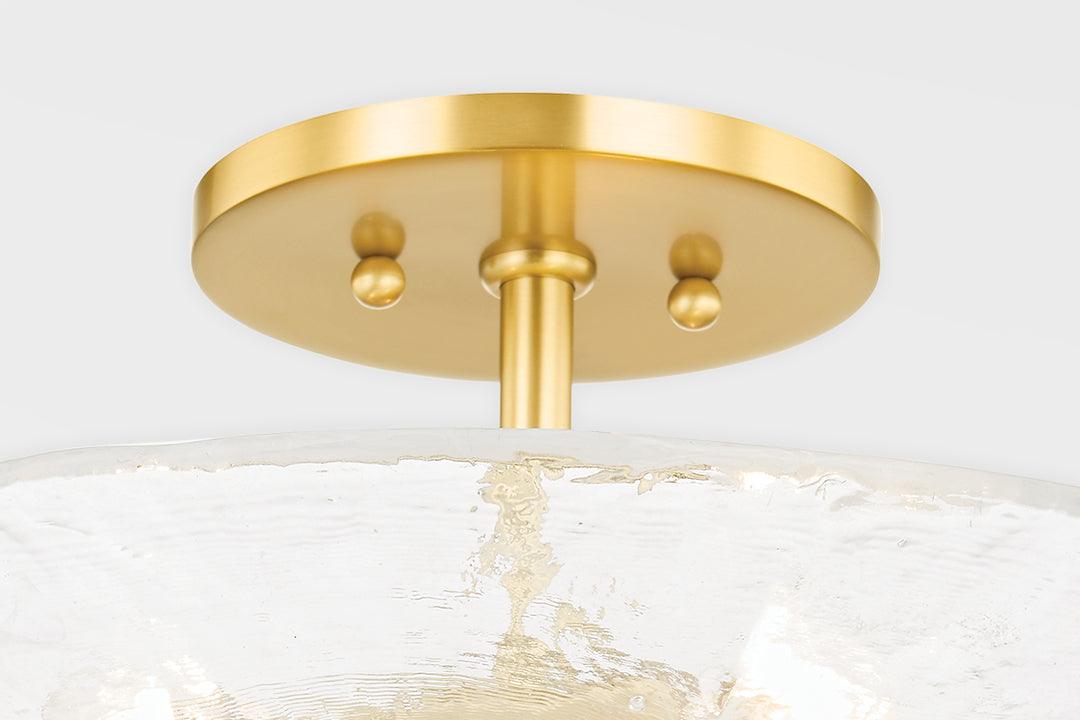 Aged Brass with Blanchino White Glass Shade Semi Flush Mount - LV LIGHTING