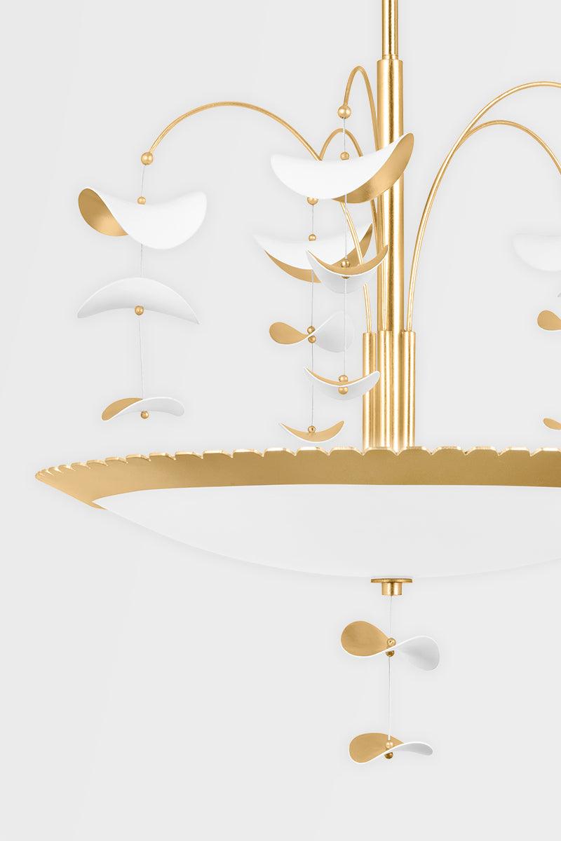 Gold Leaf and Soft White Frame with Etched Glass Shade Chandelier - LV LIGHTING