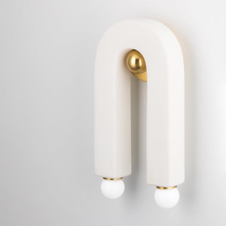 Aged Brass with Ceramic Raw Matte White Arch Frame Wall Sconce - LV LIGHTING