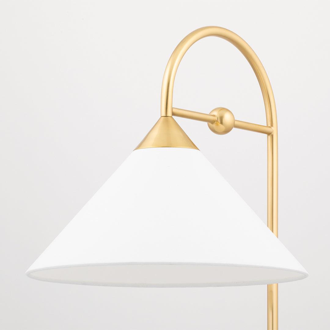 Aged Brass Arch Arm with White Linen Shade Floor Lamp - LV LIGHTING