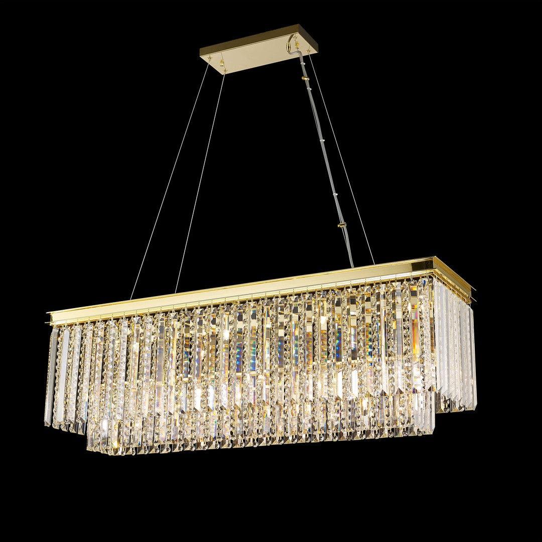 Aged Brass Frame with Crystal Rod and Strand Linear Chandelier - LV LIGHTING