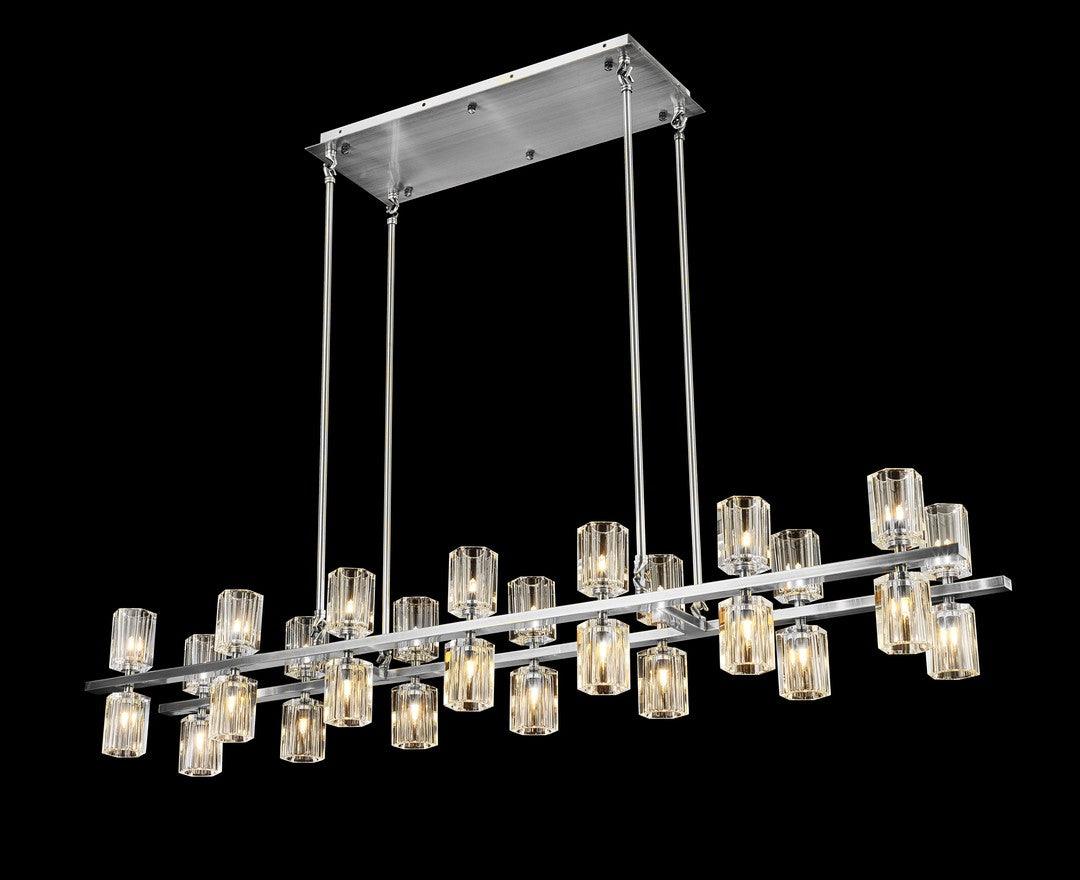 Satin Nickel with Clear Crystal Shade Linear Pendant - LV LIGHTING