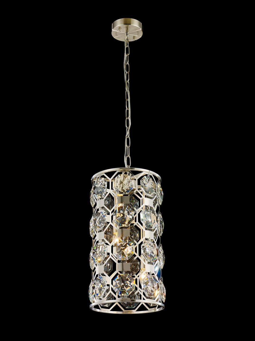 Satin Nickel Frame with Large Clear Crystal Pendant - LV LIGHTING