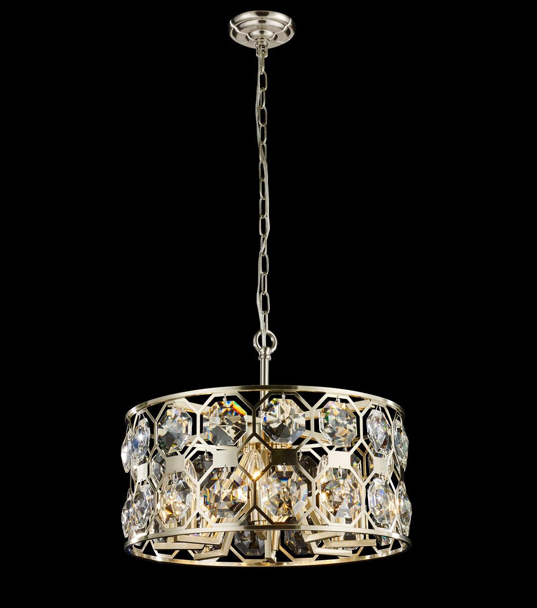 Satin Nickel Frame with Large Clear Crystal Chandelier - LV LIGHTING