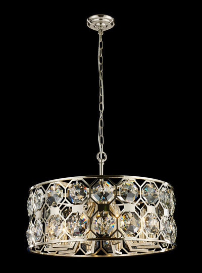 Satin Nickel Frame with Large Clear Crystal Chandelier - LV LIGHTING