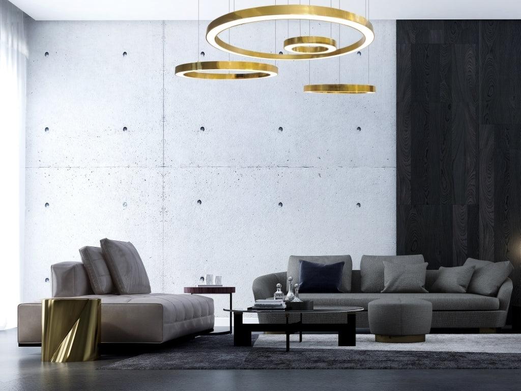 LED Steel Triple Geometric Ring with Acrylic Diffuser Chandelier - LV LIGHTING